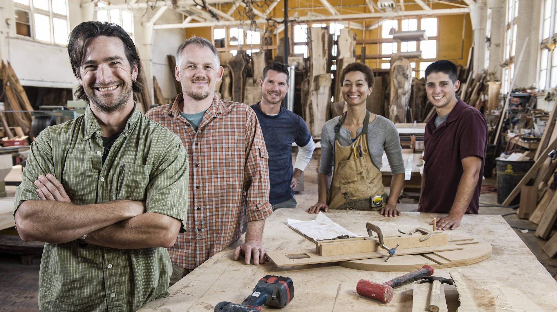 Image of small business carpentry team in the workshop